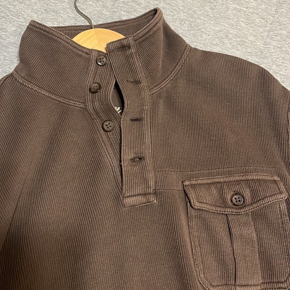 Brown Ribbed Button-Down Collar Long Sleeve Shirt - Picture 4 of 7